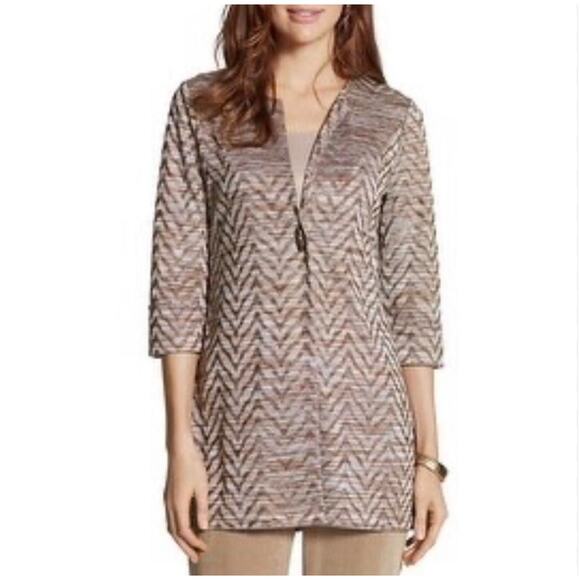 Chico's Sweaters - NEW Chicos Collection Cardigan Jacket Chevron Shimmer Neutral Tans Chicos 2 US L